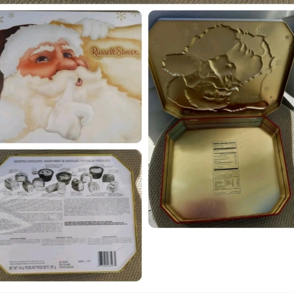 2005 Russell Stover Vintage SANTA Embossed Hinged Tin Christmas Design - VGC - Picture 2 of 2